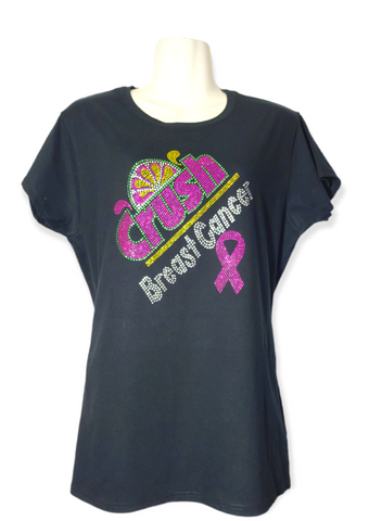 Rhinestone Crush Cancer - Black (Breast Cancer Awareness Month)